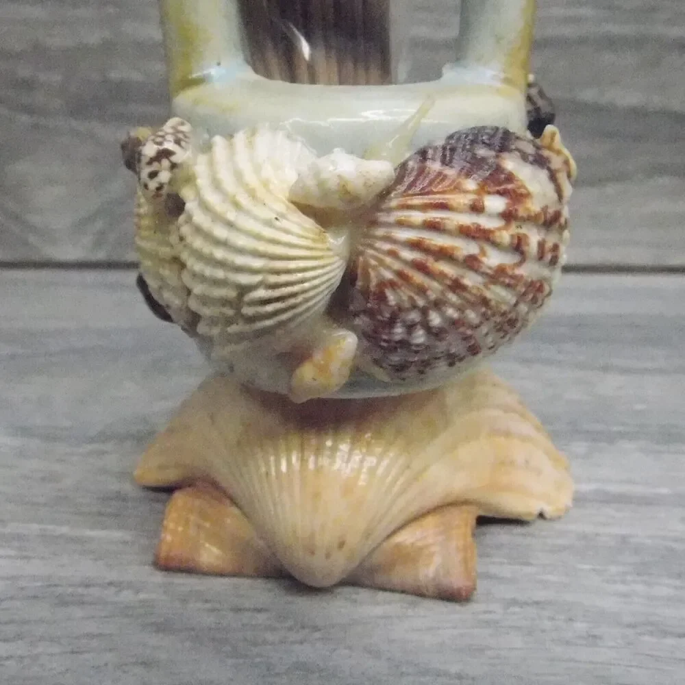 Nautical Coastal Kitchen Decor Seashell Toothpick Holder Basket Wishing Well